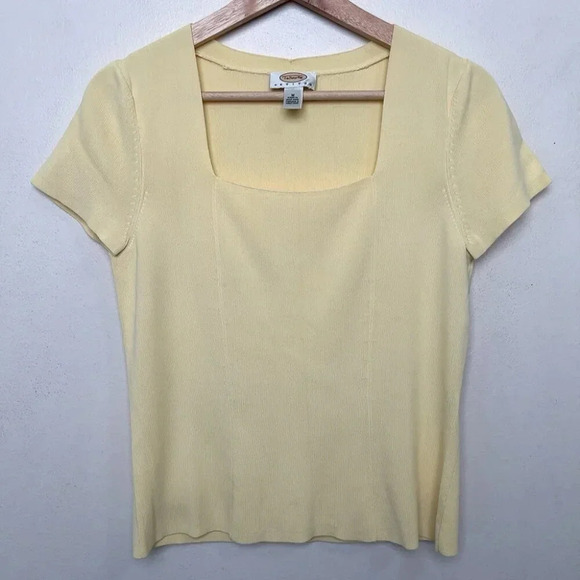 Talbots Womens Petite M Vintage Square  Neck Ribbed Knit Short Sleeve Sweater - Picture 3 of 11